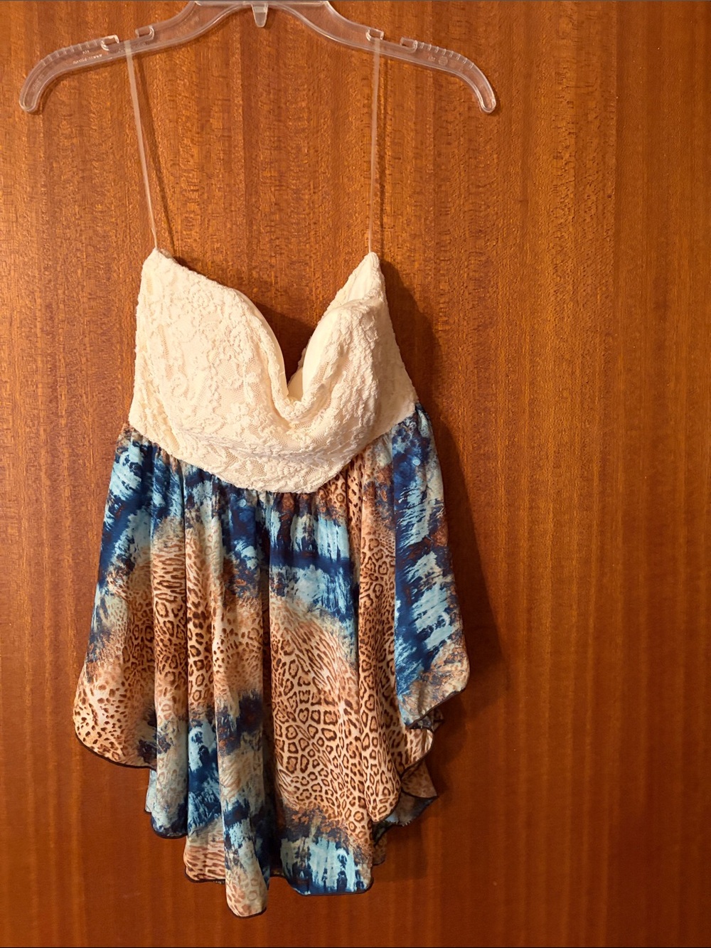 VENUS Ivory Lace Bustier Camisole with Blue and Brown Print Skirt